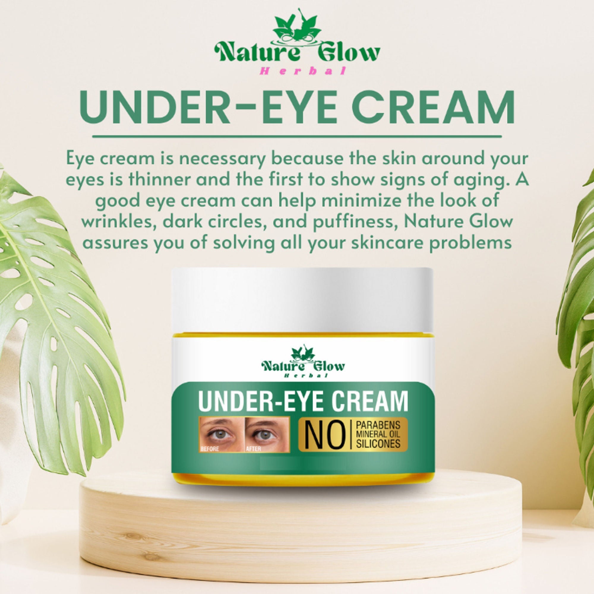 Nature Glow Herbal Under Eye Cream, Brighten, Hydrate