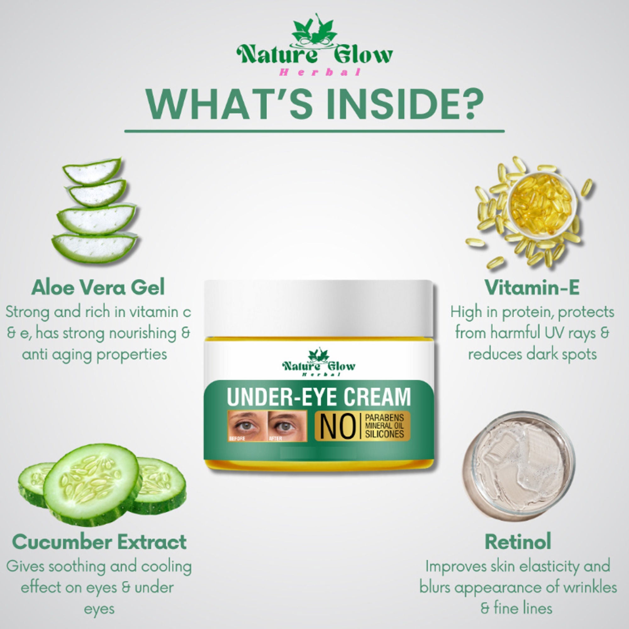 Nature Glow Herbal Under Eye Cream, Brighten, Hydrate