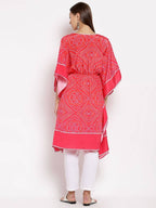 Myshka Women's Pink Cotton Printed 3/4 Sleeve V Neck Casual Kaftan