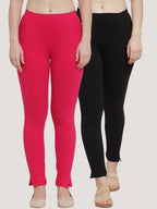 TAG 7 Women Pack Of 2 Pink & Black Solid Straight-Fit Ankle-Length Leggings