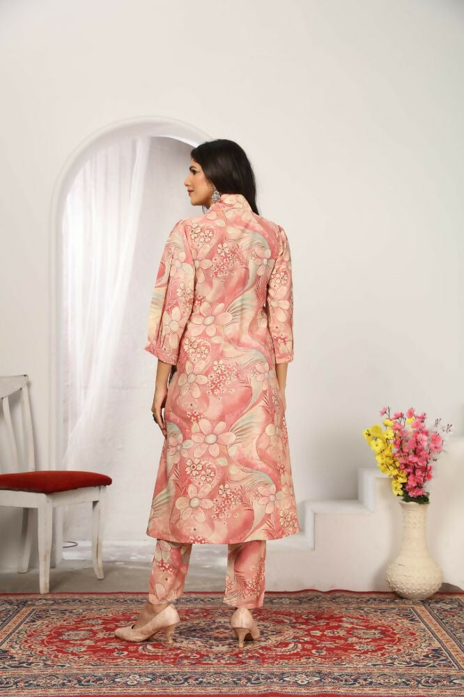 Jyoti Fashion Women's Peach Rayon Floral Print with Side Pocket Kurtis & Sets