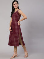 Aks Checked Chanderi Silk Straight Kurta