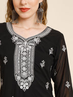 HERE&NOW Ethnic Motifs Embroidered Sequined Georgette Kurta