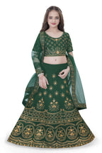 Dwiden Green Lehriyu Tafetta Sattin Semi-Stitched Girl's Lehenga Choli