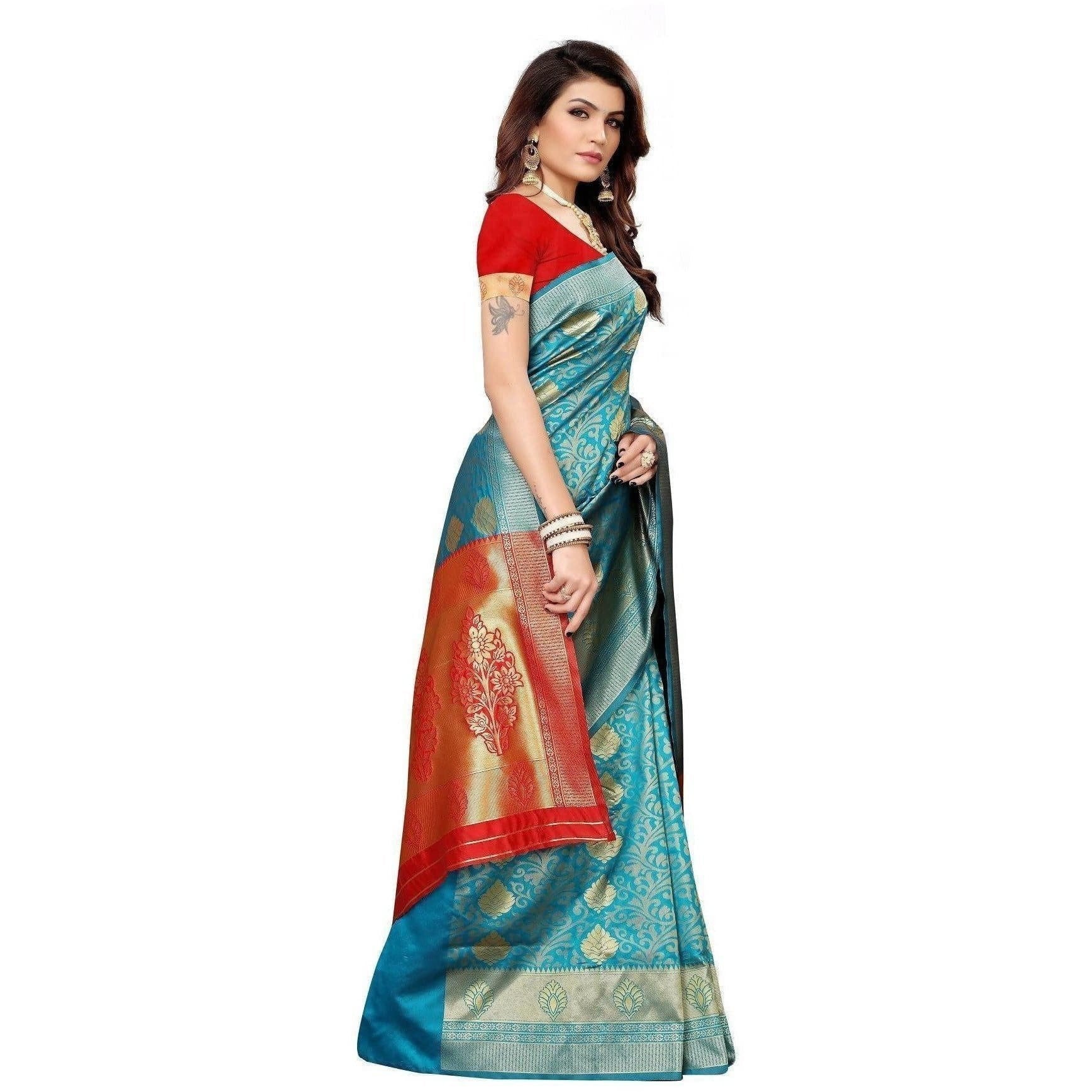 Vamika Banarasi Jaquard Rama Green Weaving Saree (BANARASI 06)