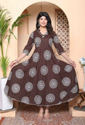 Miravan Womens Printed V-Neck Cotton Anarkali Kurta Brown - Distacart