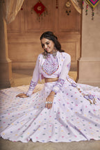Lavender Cotton Jacquard Weaving Fabric Navratri Lehenga Choli With Dupatta - Raas