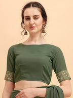 Sangria Olive & Golden Embellished Gotta Patti Saree - Distacart