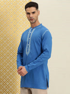 House of Pataudi Men Pure Cotton Solid Chikankari Jashn Short Kurta