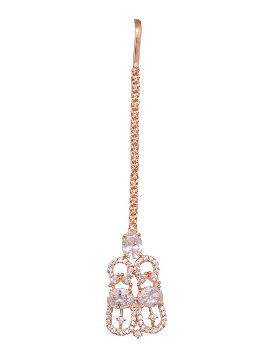 Saraf RS Jewellery Rose Gold-Plated White AD Studded Jewellery Set With Maang Tika - Distacart