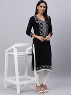 Souchii Women Black Ethnic Motifs Yoke Design Thread Work Kurta - Distacart