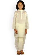 Sethukrishna Boys Cream-Coloured Embroidered Angrakha Kurta with Salwar & With Dupatta