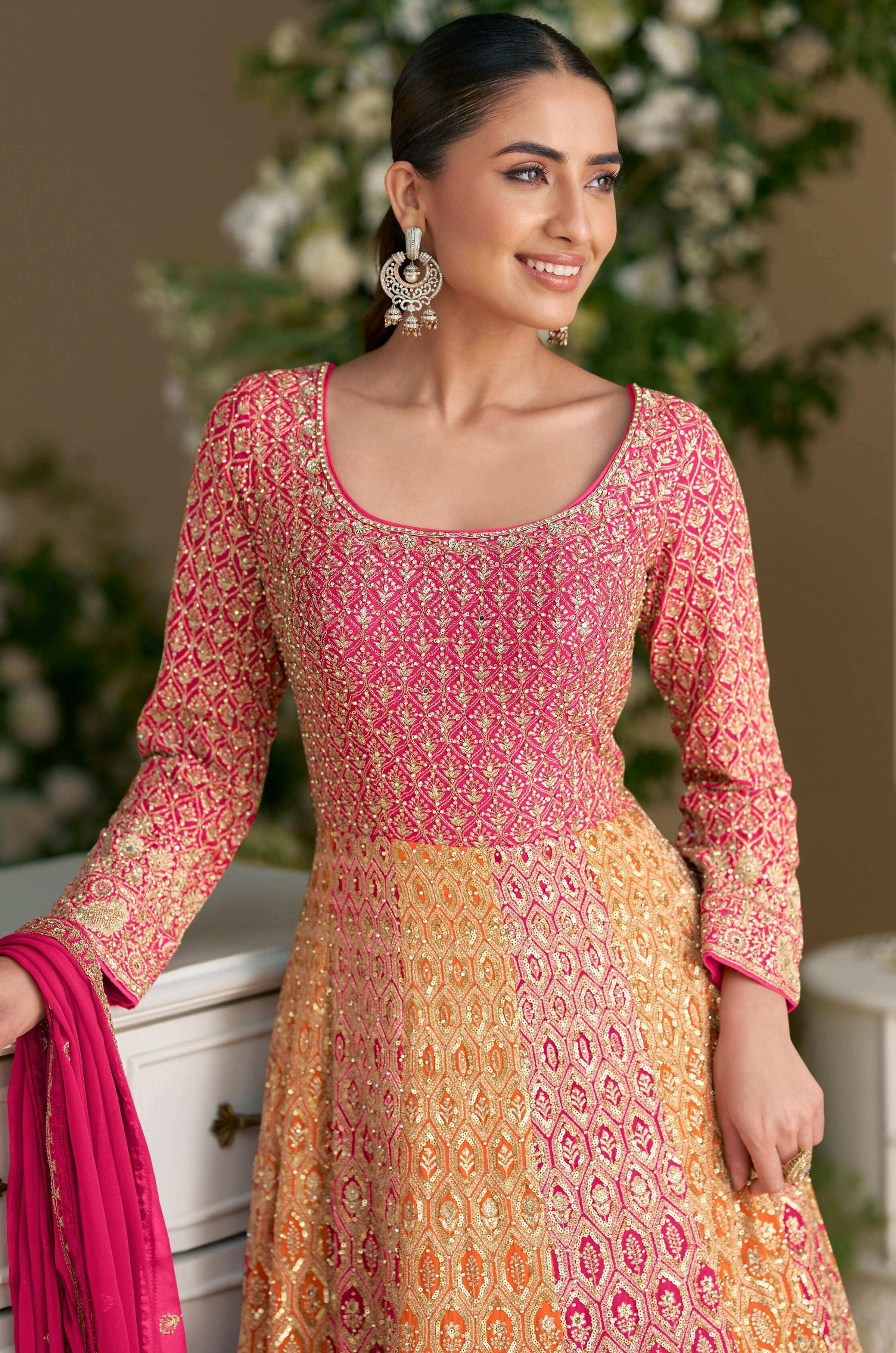 Anaita Peach Georgette Readymade Anarkali Suit with Embroidery Zarkan Work - Distacart