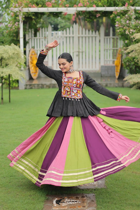 Teeya Creation Multi Colour Reyon Silk Gamathi Work Navratri lehenga Choli