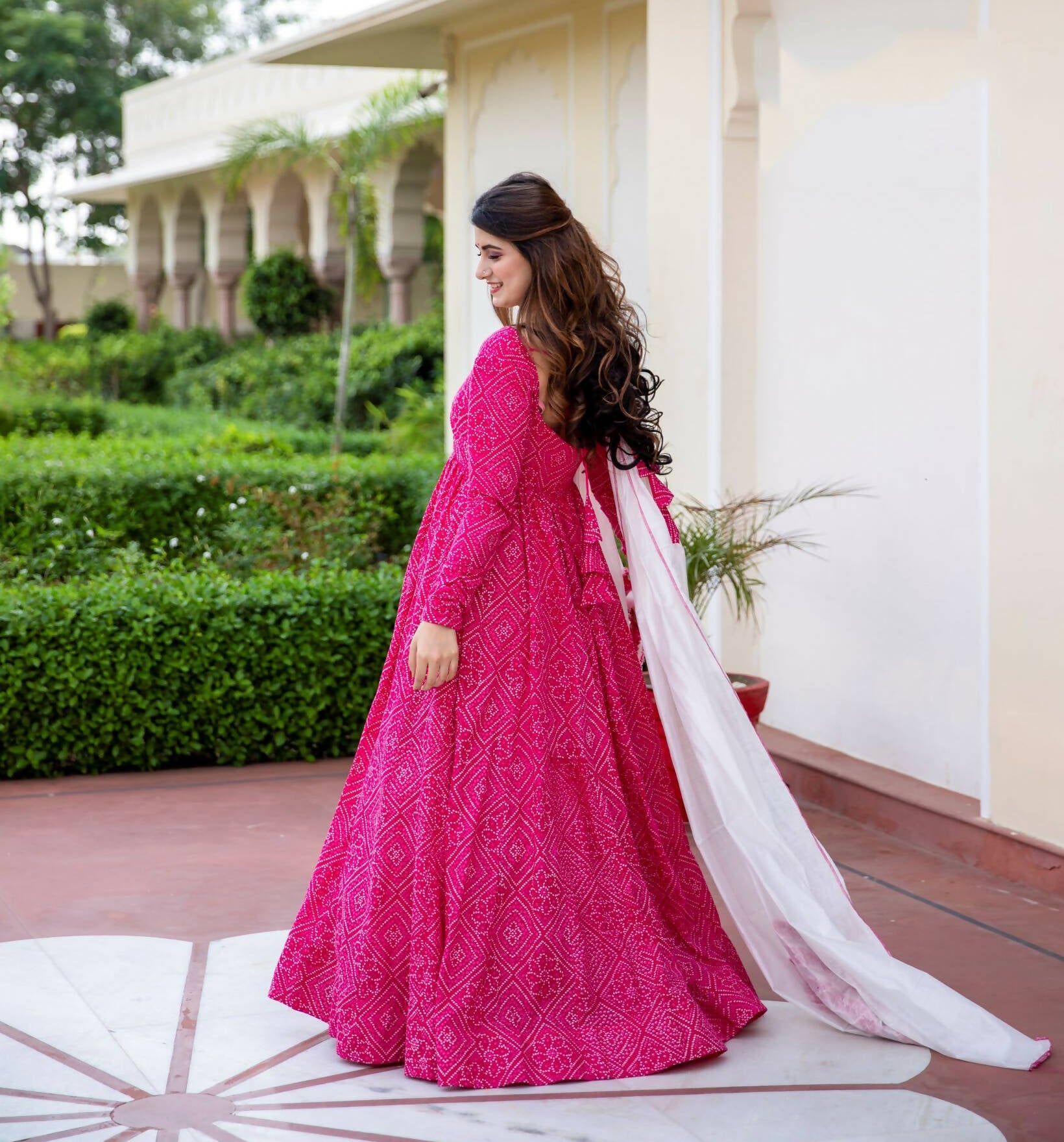 Pink Pure Maslin Bandhej Print Work Stitched Suit With Dupatta - Anbazaar - Distacart