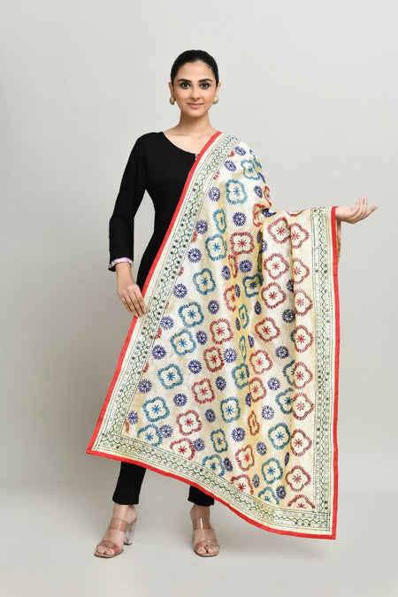 Joban Fashion Multi Color Cotton Embroidery Work Phulkari Dupatta