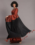 Suta Rust Brown Black Cotton Blend Colourblocked Saree - Distacart