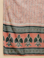Sangria Peach & Blue Floral-Printed Pure-Cotton Straight Kurta With Trouser & Dupatta