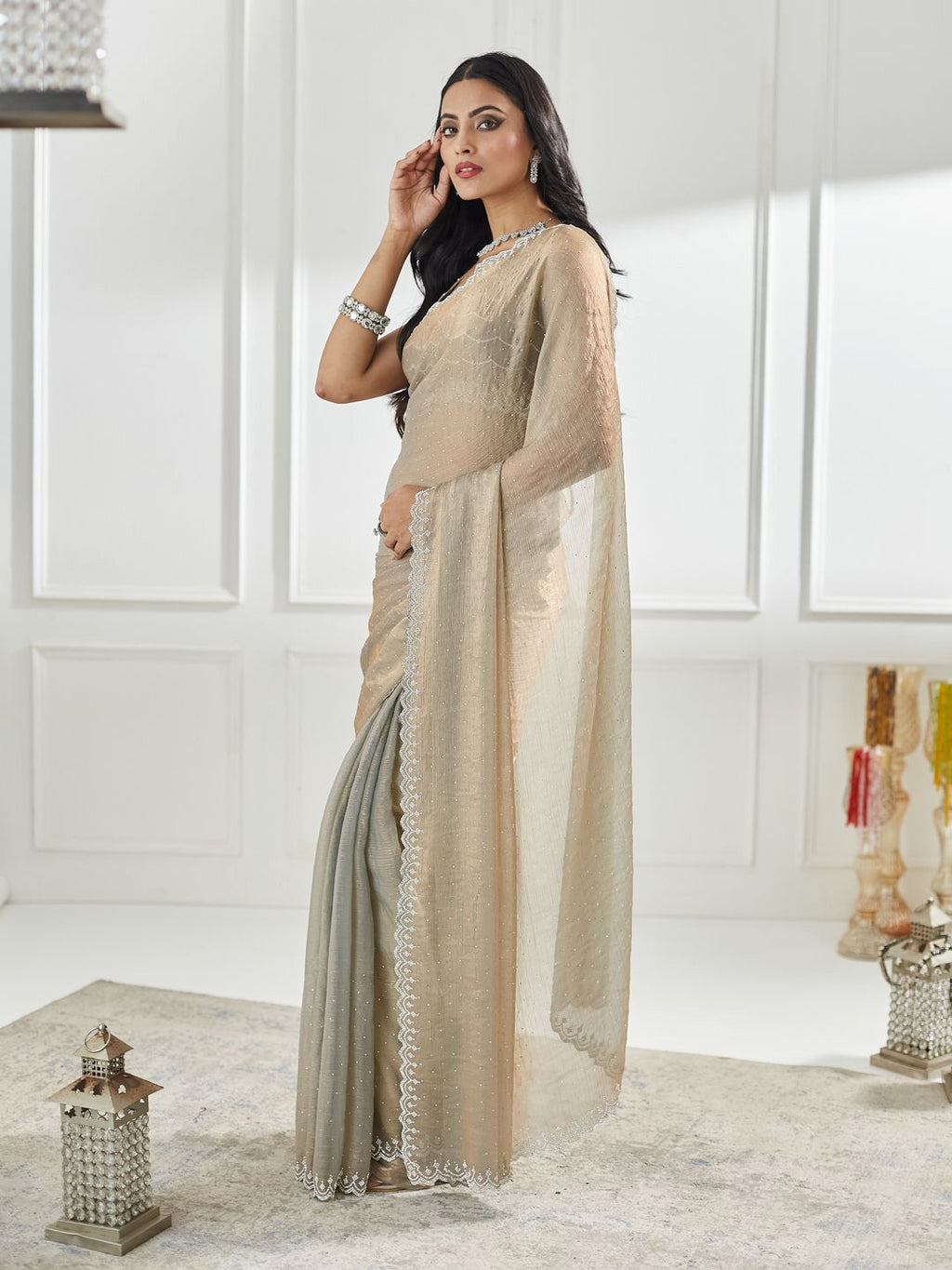 kasee Embellished Beads and Stones Pure Silk Saree