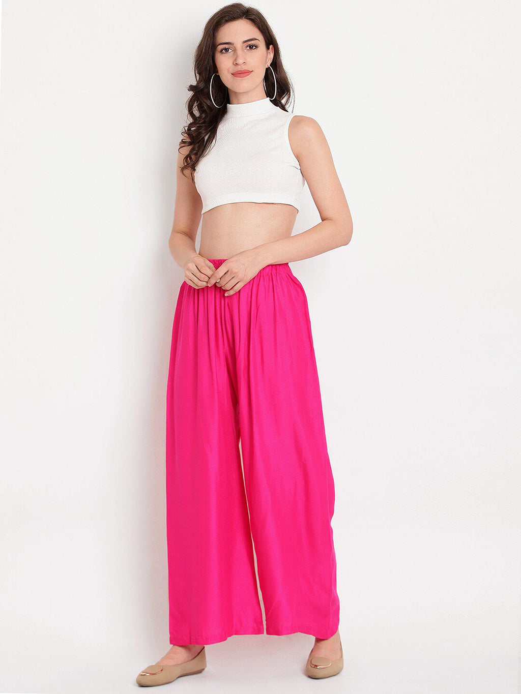 TAG 7 Women Pink & Beige Set of 2 Flared Ethnic Palazzos