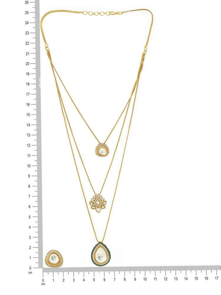 Kundan Antique Finish Earrings and Dew drop Necklace set - Ruby Raang