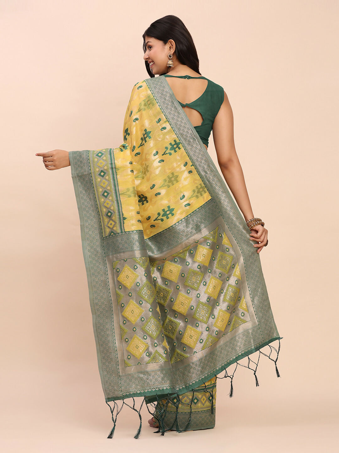Shree Shyam Fashion Linen Cotton Yellow Saree - Distacart