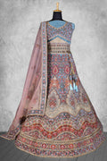 Aqua Blue Velvet Thread with Hand Work Semi Stitched Lehenga Choli with Dupatta - Nimaya Lagnotsav