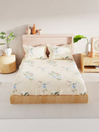 BIANCA Yellow & Blue Floral 186 TC King Bedsheet with 2 Pillow Covers