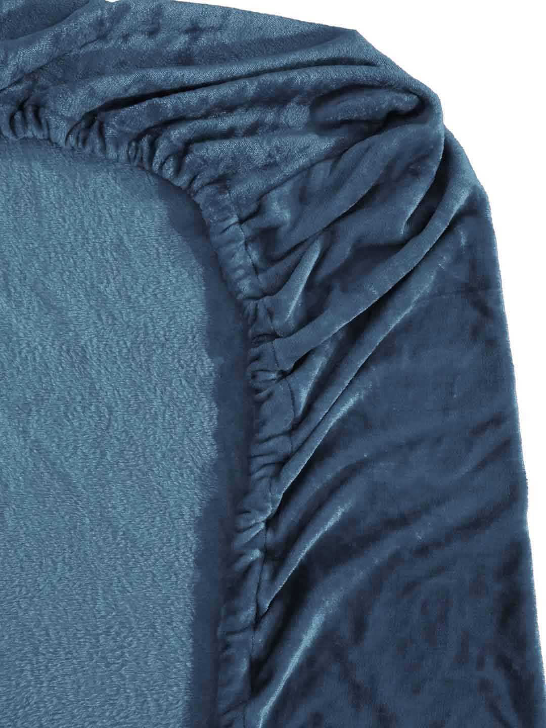 KLOTTHE Turquoise Blue 300 TC Woolen Fitted King Bedsheet With 2 Pillow Covers - Distacart