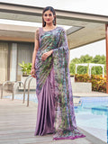 Tikhi Imli Mauve Abstract Printed Satin Half and Half Saree - Distacart