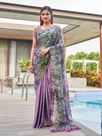 Tikhi Imli Mauve Abstract Printed Satin Half and Half Saree - Distacart