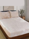 Nendle Beige Woollen 400 TC King Bedsheet with 2 Pillow Covers