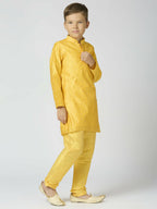 Joban Fashion Kids Island Full Sleeves Chanderi Kurta, Pyjama Set with Traditional Butta Work - Yellow - Distacart