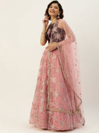 House of Panchhi Pink Net Sequins Embroideried Lehenga