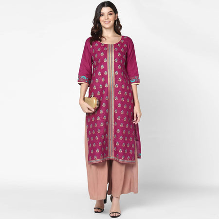 Cheera Hand Block Print Purple Straight Kurta (MAAI-049K)