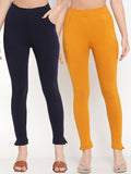 TAG 7 Women Navy Blue & Mustard Yellow Pack of 2 Straight Fit Ankle-Length Leggings