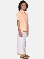 Sethukrishna Boys Orange & White Solid Cotton Shirt & Dhoti Set