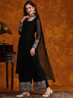 Sangria Embroidery Georgette Kurta Palazzo With Dupatta Set - Distacart