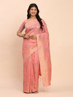Shree Shyam Fashion Linen Cotton Peach Saree - Distacart