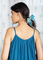 Pimu Cotton Solid Dress for Women - Teal Blue