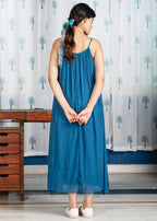 Pimu Cotton Solid Dress for Women - Teal Blue