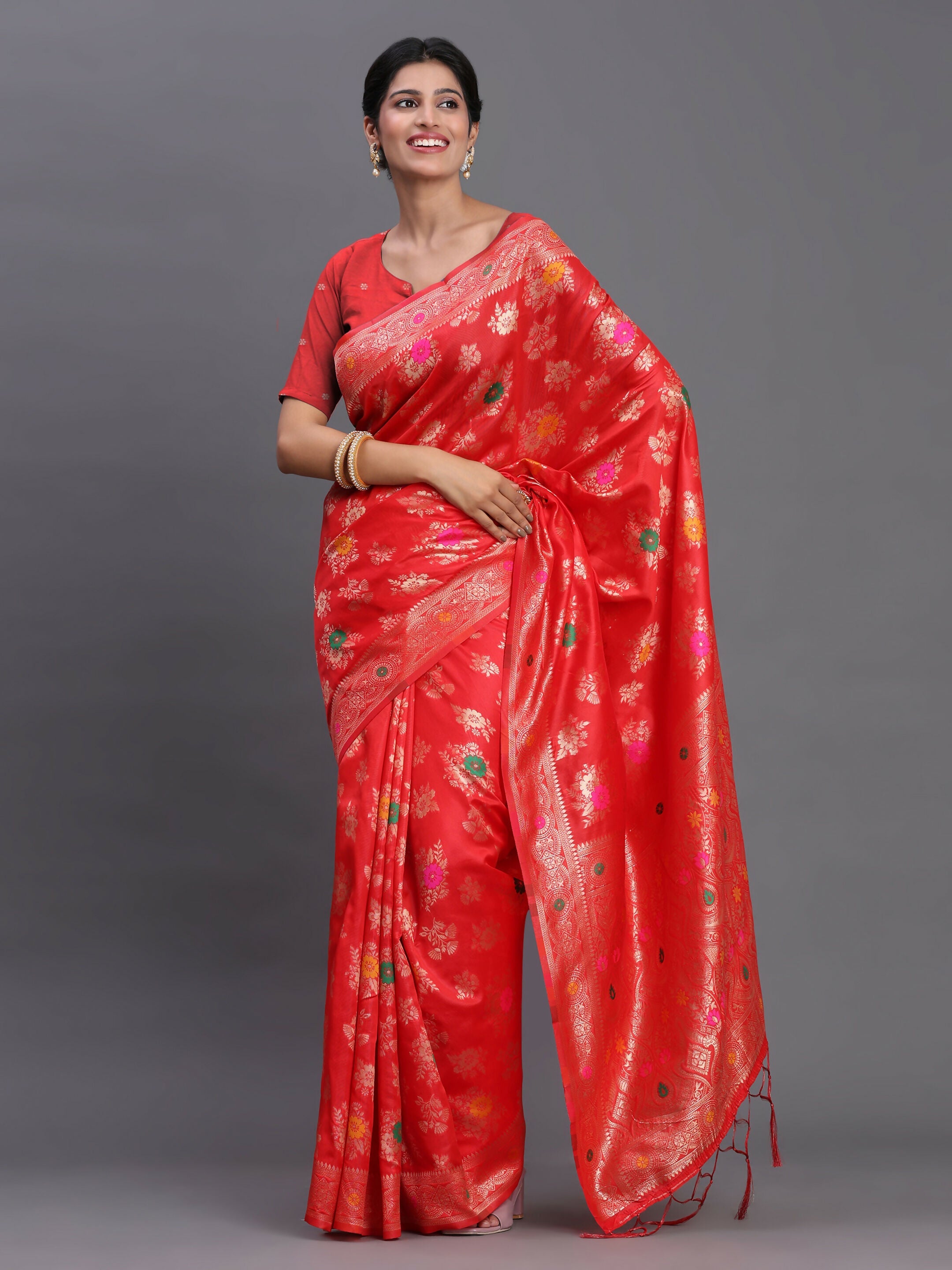Shree Shyam Fashion Banarasi Silk Red Saree - Distacart