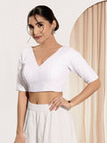 Joban Fashion White Shifli Padded Blouse With V Neck Elbow Sleeves - Distacart