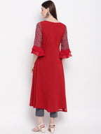 Janasya Maroon & White Yoke Design A-Line Kurta - Distacart