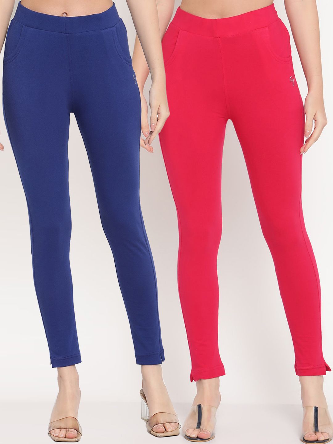 TAG 7 Women Magenta & Blue Pack of 2 Straight Fit Ankle-Length Leggings