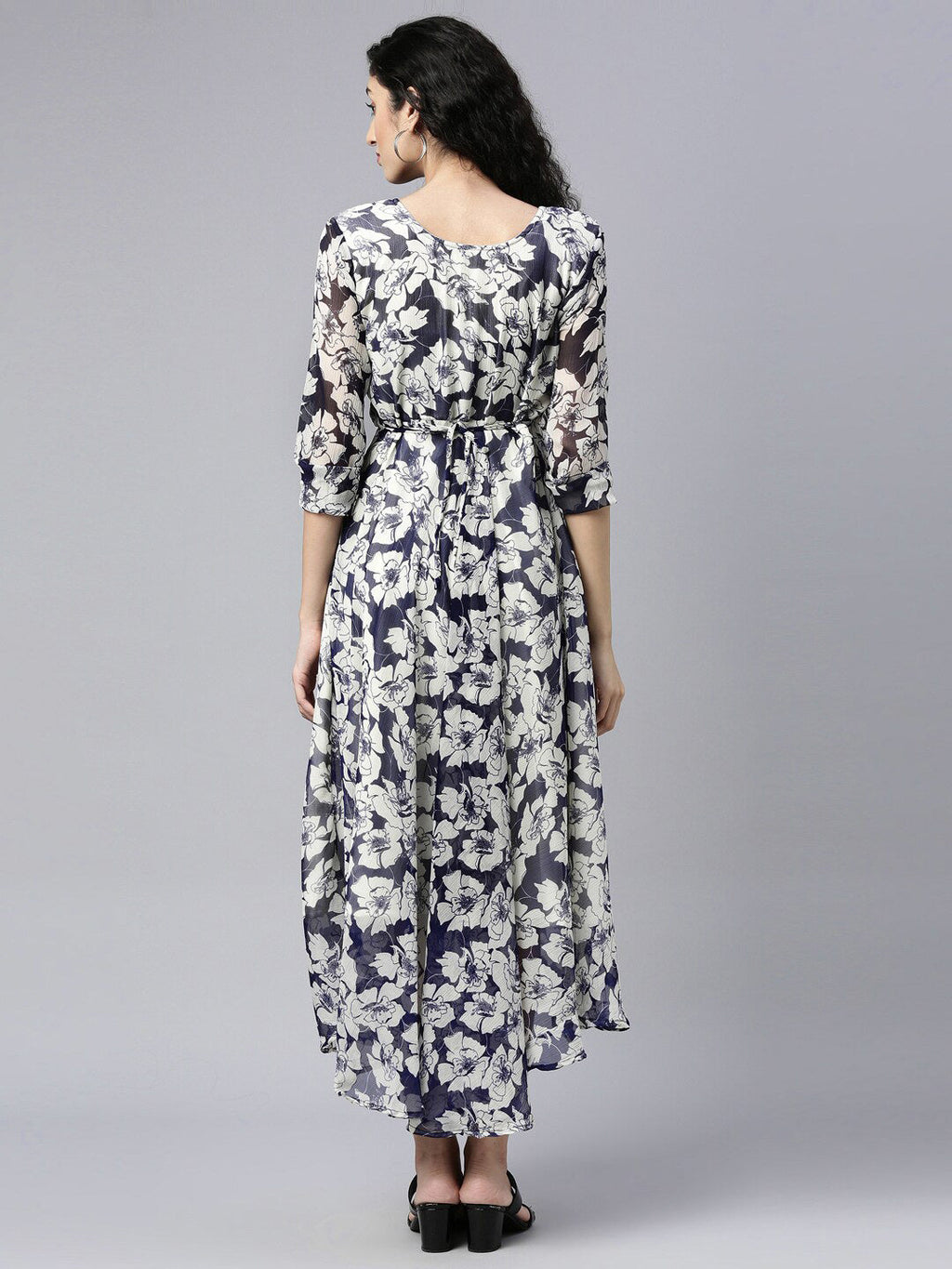 Souchii Floral Printed Chiffon Empire Midi Dress - Distacart