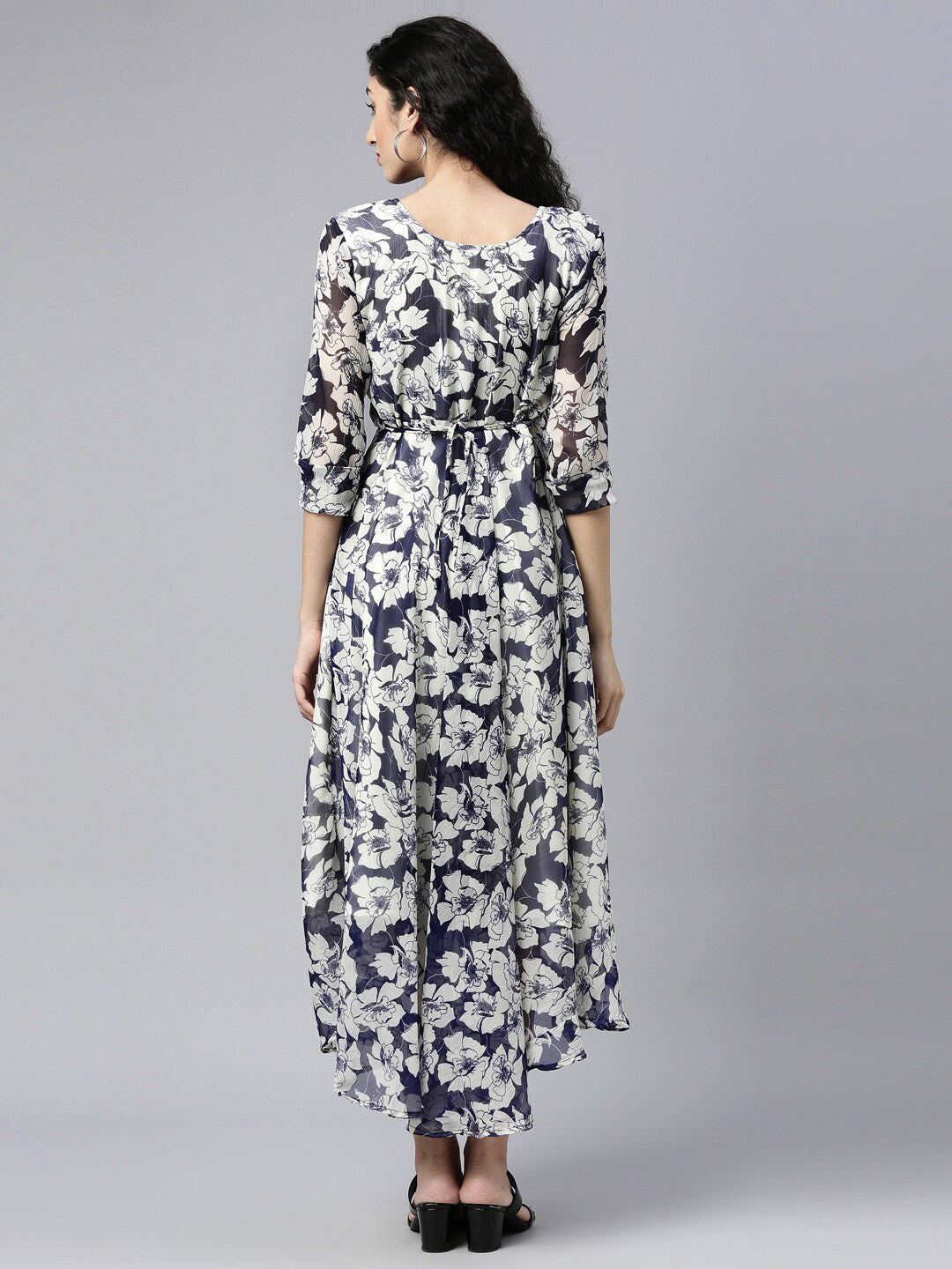 Souchii Floral Printed Chiffon Empire Midi Dress - Distacart