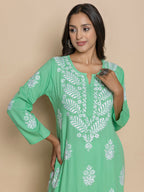 HOUSE OF KARI Floral Embroidered Chikankari A-Line Kurta