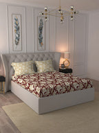 MYTRIDENT Red White Ethnic Motifs Cotton 120 TC Queen Bedsheet With 2 Pillow Covers