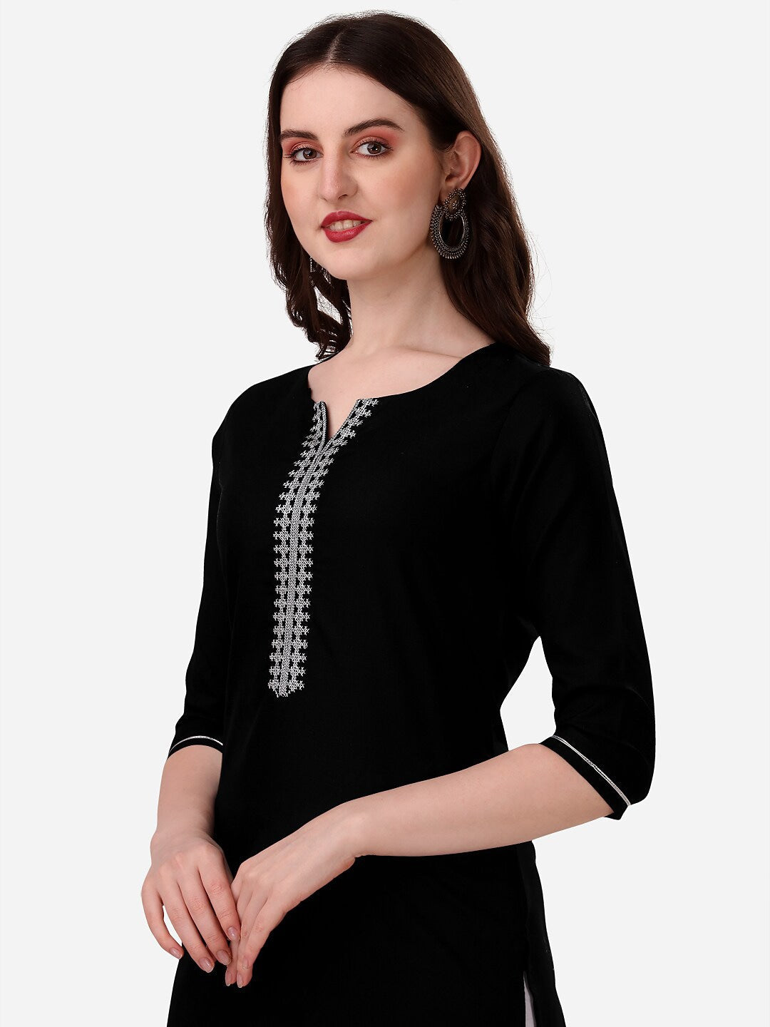 HERE&NOW Notch Neck Thread Work Straight Kurta